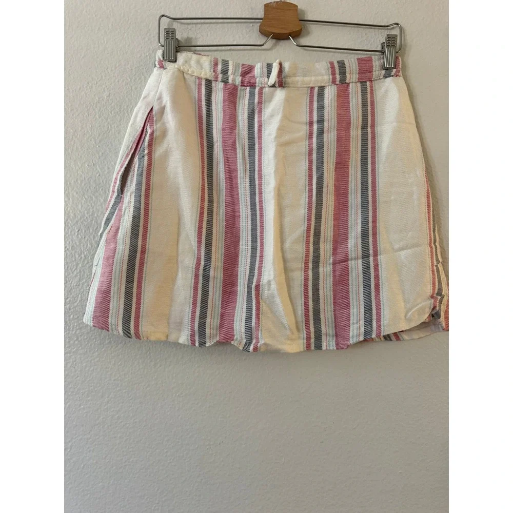 Cupcakes and Cashmere Striped Mini Skirt Drawstring Pockets Small Pink White